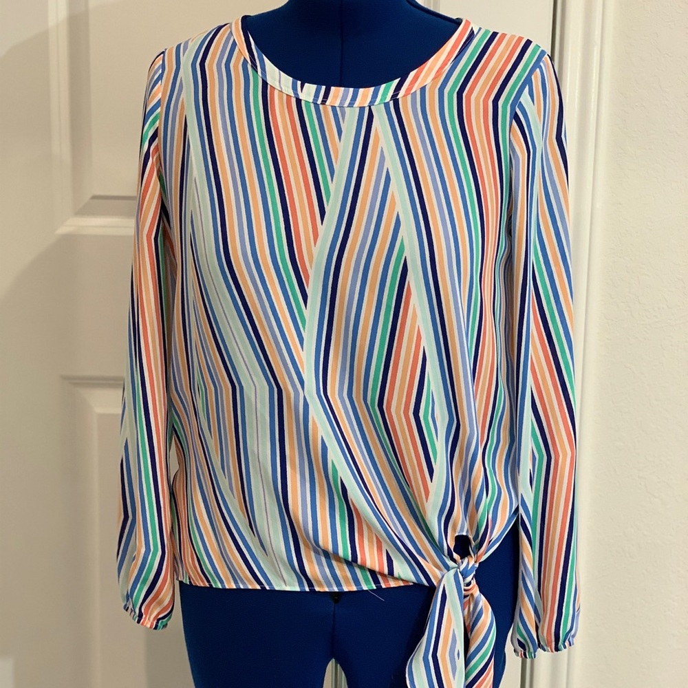 Belle & Sky Striped Tie Side Top, Size S